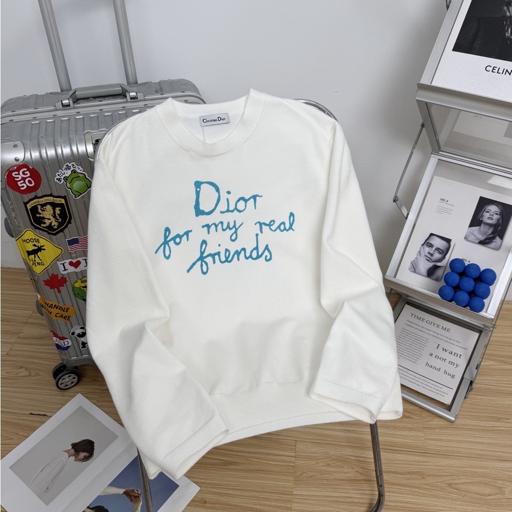Dior Cream Sweatshirt with Blue Script